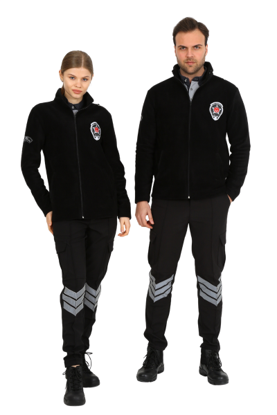 Güvenlik Nakışlı Siyah Polar Mont (Armalı)