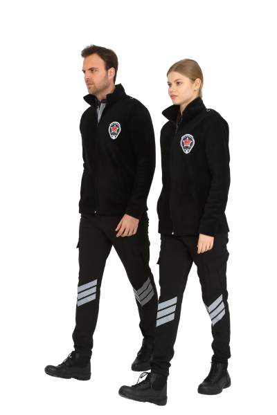 Güvenlik Nakışlı Siyah Polar Mont (Armalı)