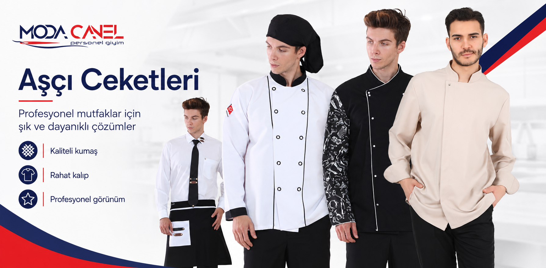 Aşçı kıyafetleri: aşçı ceketi, önlük ve pantolon