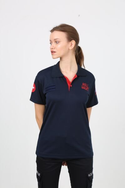 Yeni 112 Polo Yaka Dry Touch Kumaş T-Shirt (Kısa) Lacivert