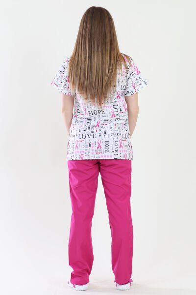 V Yaka Love Desenli Medikal Takım Hemşire Üniforma XL - Desenli