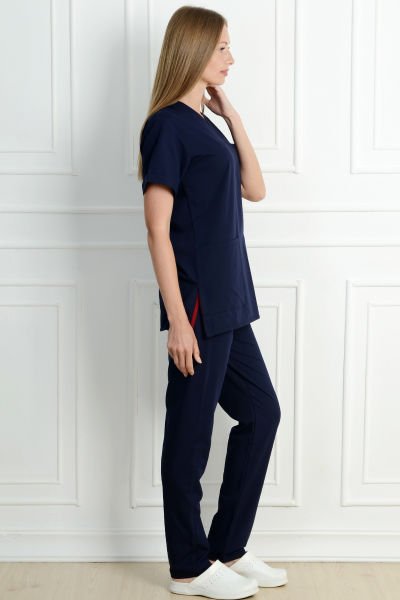 Likralı V Yaka Lacivert Cerrahi Forma M - Lacivert