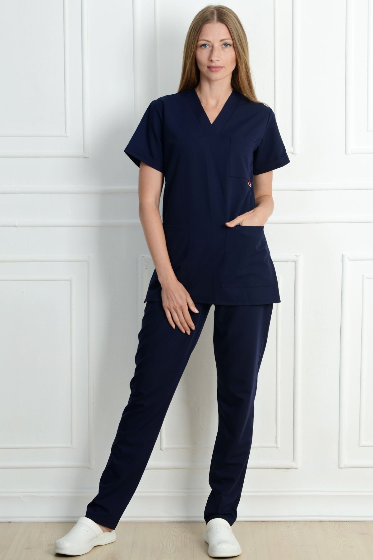 Likralı V Yaka Lacivert Cerrahi Forma M - Lacivert