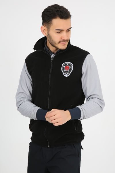 Siyah Güvenlik Polar Yelek (Armalı ve Sırt Nakışlı)