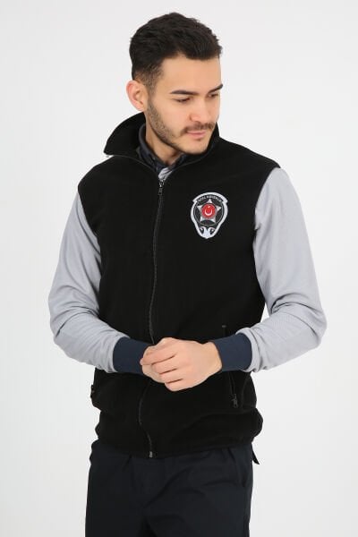 Siyah Güvenlik Polar Yelek (Armalı ve Sırt Nakışlı) XL - Siyah
