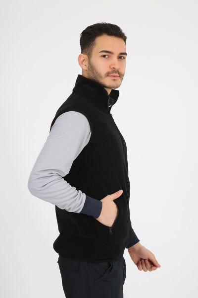 Siyah Güvenlik Polar Yelek (Armalı ve Sırt Nakışlı) Siyah - XXL