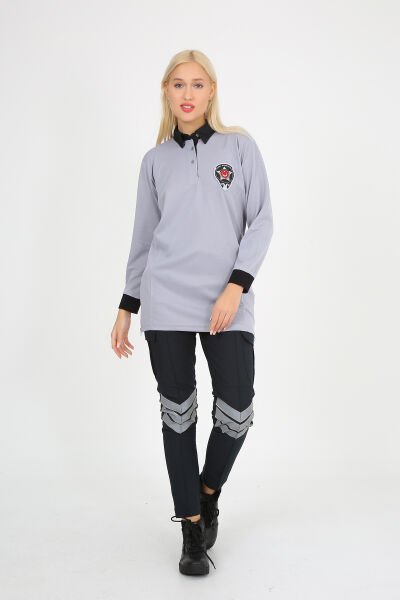 Kamu Özel Güvenlik Tişörtü Yazlık Bayan Tesettür Tunik Model Gri - XXL