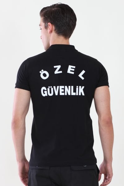 Erkek Özel Güvenlik Baskılı Siyah Güvenlik  Tshirt