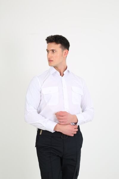 Erkek Kravat Yaka Beyaz Güvenlik Gömlek