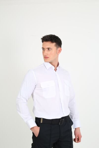 Erkek Kravat Yaka Beyaz Güvenlik Gömlek