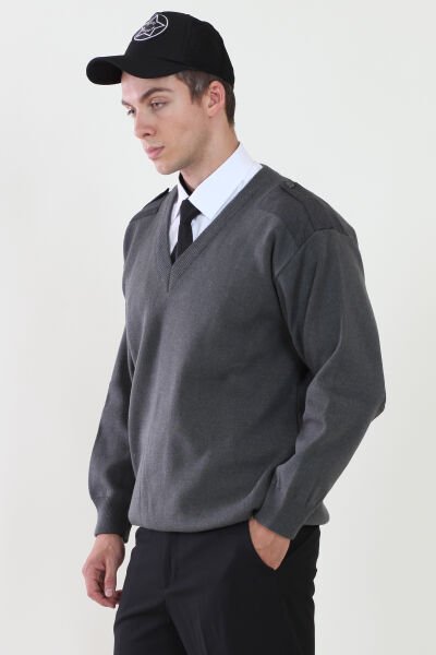 Erkek Füme V Yaka Güvenlik Kazak