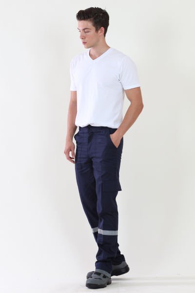 İş Pantolonu Lacivert  (Komando Cepli Şeritli) %100 Pamuk Gabardin