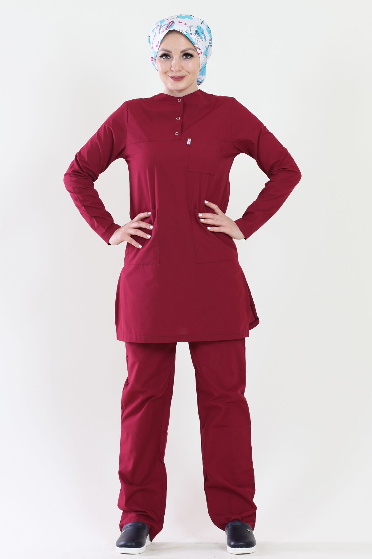 Tesettür Bordo Cerrahi Nöbet Takımı Terikoton Kumaş XL - Bordo