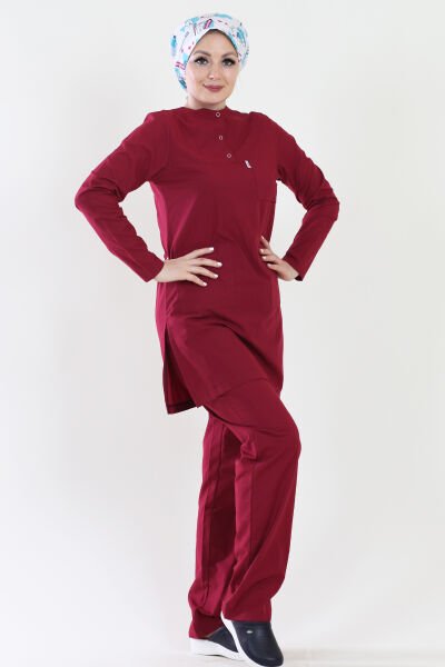 Tesettür Bordo Cerrahi Nöbet Takımı Terikoton Kumaş XXL - Bordo
