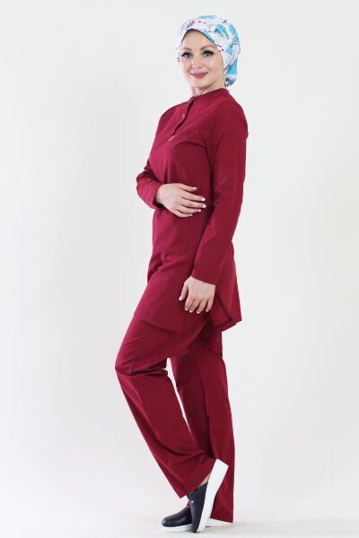 Tesettür Bordo Cerrahi Nöbet Takımı Terikoton Kumaş XXL - Bordo