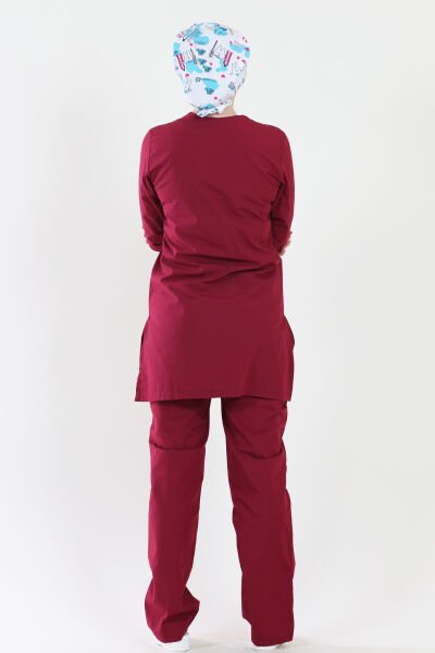 Tesettür Bordo Cerrahi Nöbet Takımı Terikoton Kumaş XXL - Bordo