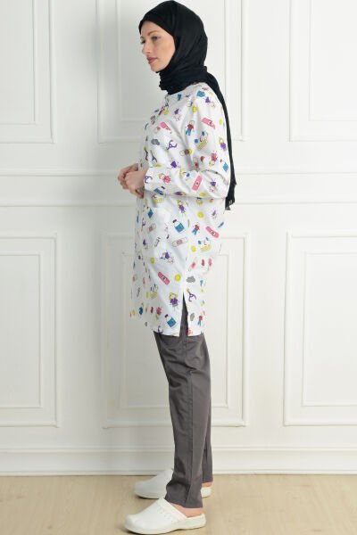 Tesettür Yarabandı Desenli Cerrahi Nöbet Takımı Terikoton Kumaş S - Desenli