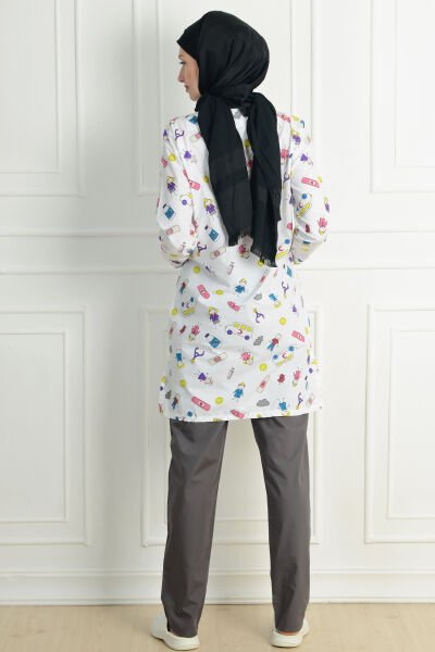 Tesettür Yarabandı Desenli Cerrahi Nöbet Takımı Terikoton Kumaş S - Desenli