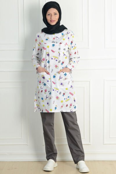 Tesettür Yarabandı Desenli Cerrahi Nöbet Takımı Terikoton Kumaş S - Desenli