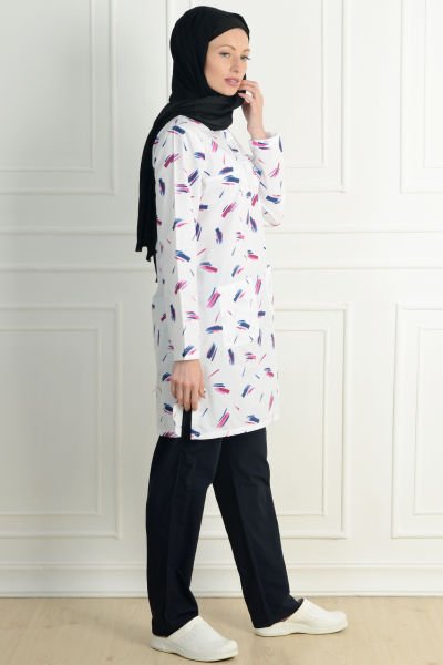 Tesettür Fırça Desenli Cerrahi Nöbet Takımı Terikoton Kumaş XL - Desenli