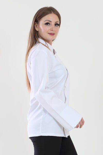 Bayan Beyaz Likralı Aşçı Ceketi L - Beyaz