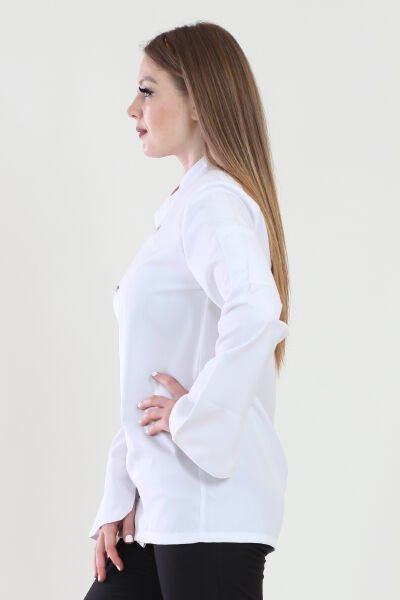 Bayan Beyaz Likralı Aşçı Ceketi L - Beyaz