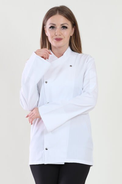 Bayan Beyaz Likralı Aşçı Ceketi L - Beyaz