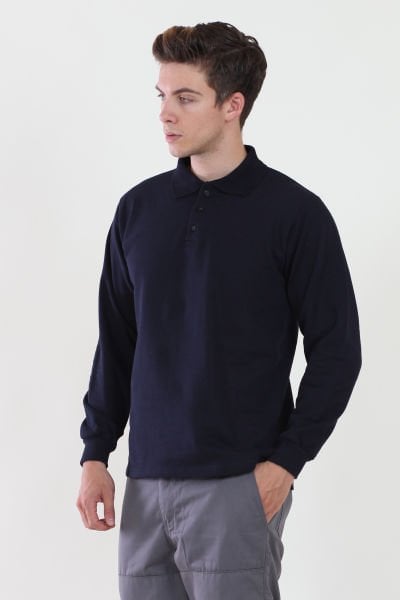 Polo Yaka Lacivert Sweatshirt iki İplik Şardonlu