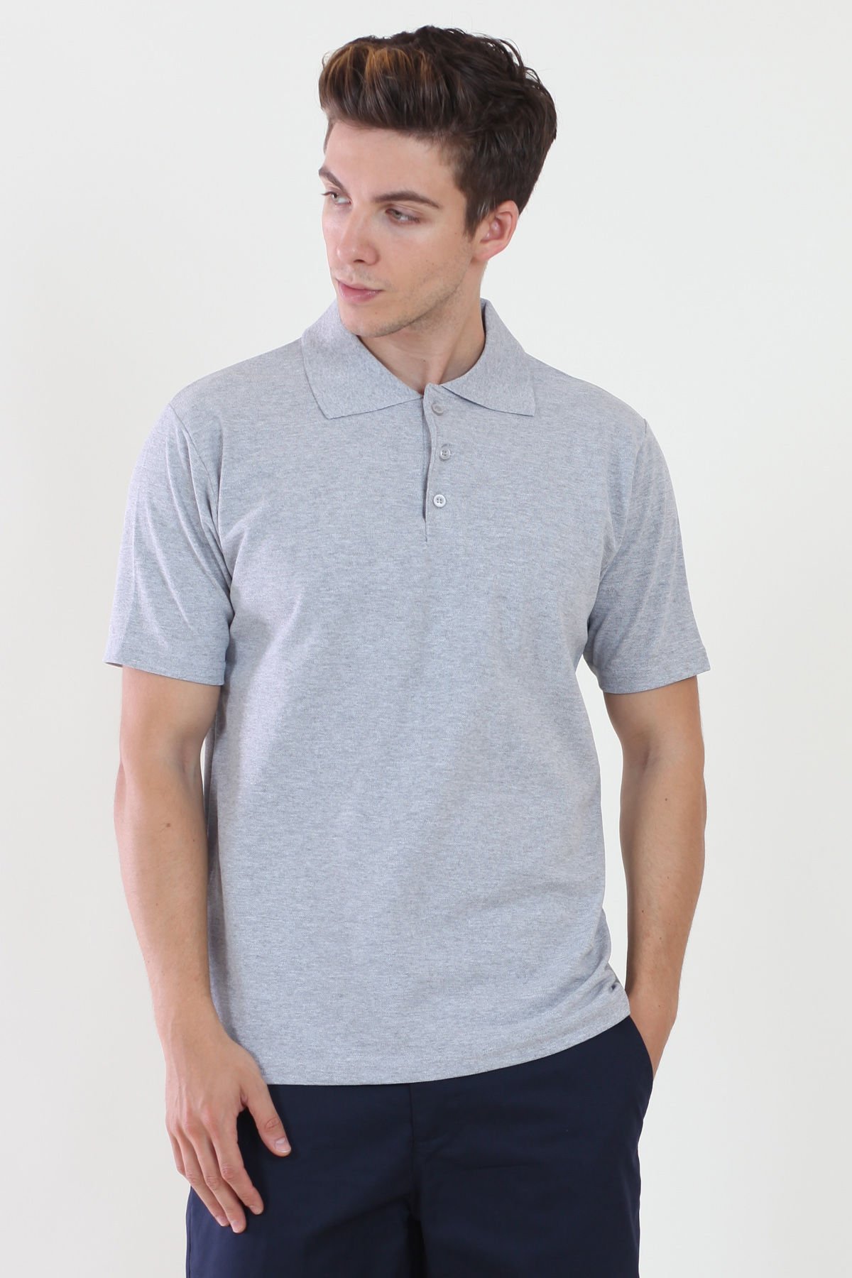 Polo Yaka Gri Melanj Tshirt