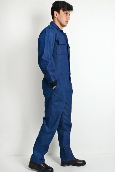 Kot Boy Tulum Likralı Mavi Kot İşçi Tulumu