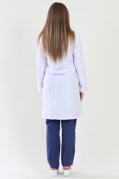 Uzun Boy Mono Yaka Bayan Baskılı Öğretmen Önlüğü 46 - Beyaz