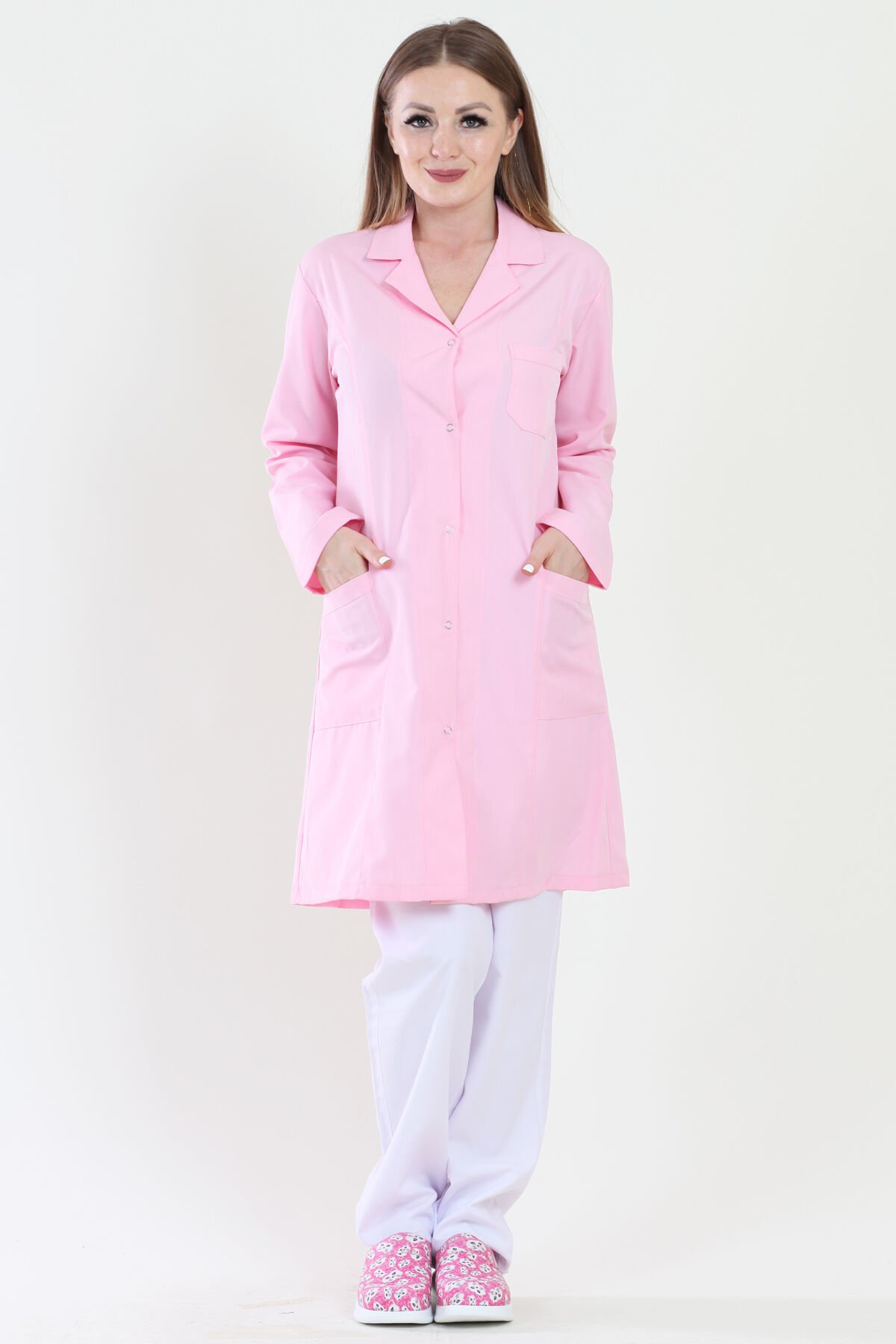 Uzun Boy Mono Yaka Pembe Bayan İş Önlüğü 40 - Pembe