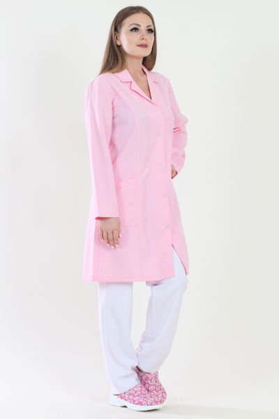Uzun Boy Mono Yaka Pembe Bayan İş Önlüğü 48 - Pembe