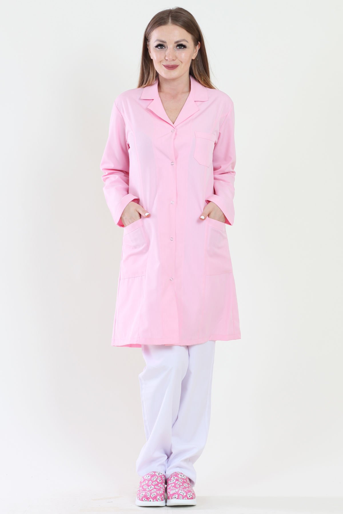 Uzun Boy Mono Yaka Pembe Bayan İş Önlüğü 52 - Pembe