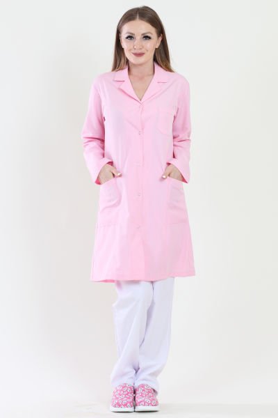 Uzun Boy Mono Yaka Pembe Bayan İş Önlüğü 52 - Pembe