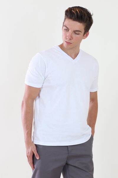 V Yaka Beyaz Tshirt