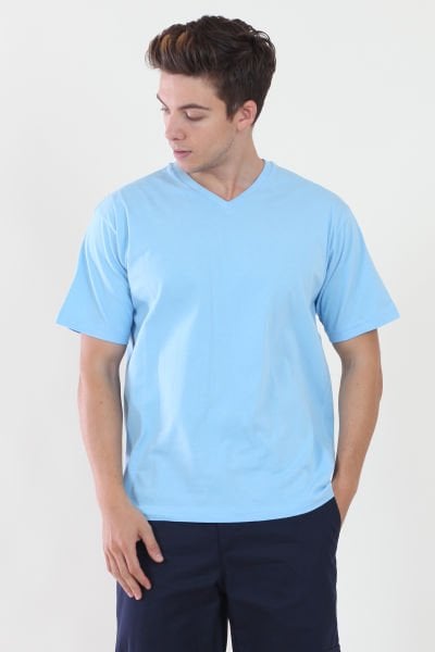 V Yaka Açık Mavi Tshirt