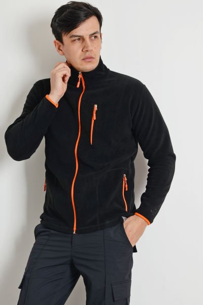 Monel Komple Fermuarlı Siyah Polar Mont