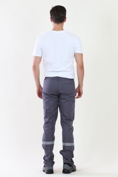 İş Pantolonu Gri  (Komando Cepli Şeritli) %100 Pamuk Gabardin Gri - XXL