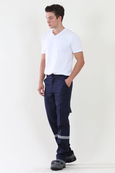 İş Pantolonu Lacivert  (Komando Cepli Şeritli) %100 Pamuk Gabardin Lacivert - L