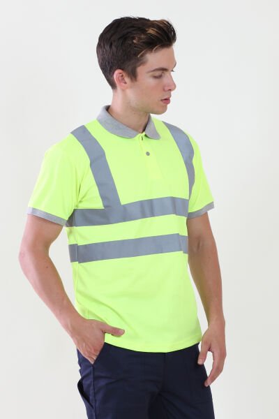 Polo Yaka Sarı Dry Touch Nefes Alabilen Tshirt Reflektif Şeritli M - Sarı