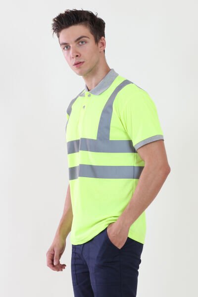 Polo Yaka Sarı Dry Touch Nefes Alabilen Tshirt Reflektif Şeritli M - Sarı