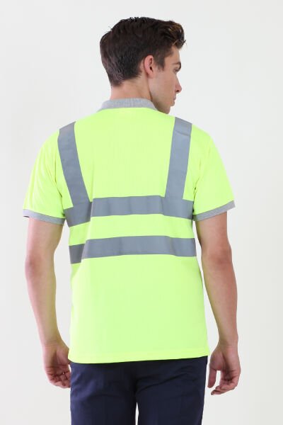 Polo Yaka Sarı Dry Touch Nefes Alabilen Tshirt Reflektif Şeritli M - Sarı