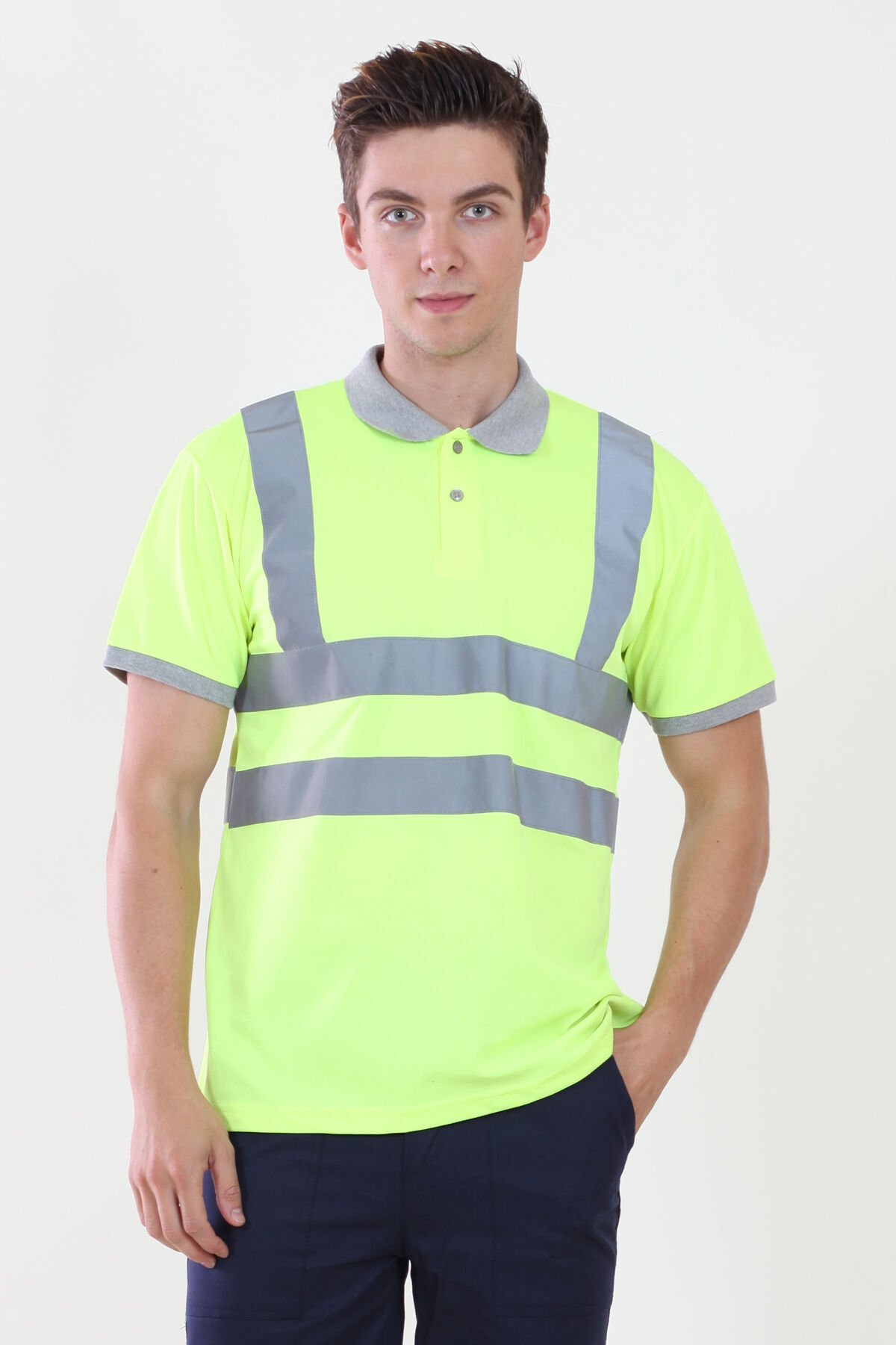 Polo Yaka Sarı Dry Touch Nefes Alabilen Tshirt Reflektif Şeritli M - Sarı