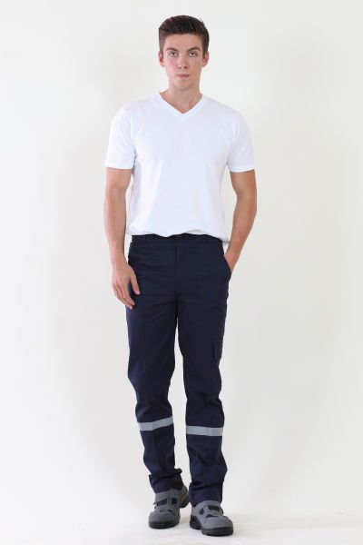 İş Pantolonu Lacivert  (Komando Cepli Şeritli) %100 Pamuk Gabardin Lacivert - XL