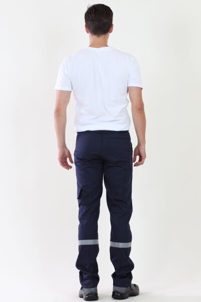 İş Pantolonu Lacivert  (Komando Cepli Şeritli) %100 Pamuk Gabardin Lacivert - XXXL
