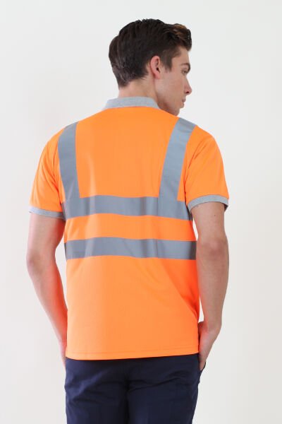 Polo Yaka Turuncu Dry Touch Nefes Alabilen Tshirt Reflektif Şeritli M - Turuncu
