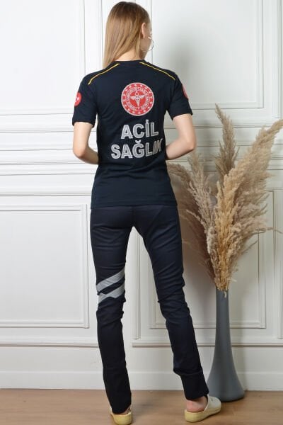 Yeni 112 Lacivert Penye Koton V Yaka T-Shirt M - Lacivert