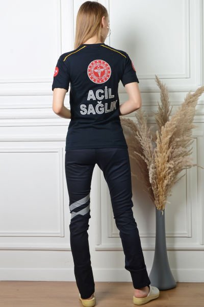 Yeni 112 Lacivert Penye Koton V Yaka T-Shirt L - Lacivert
