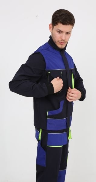 Modelli Çok Cepli Lacivert İşçi Takım Mont Pantolon (Kolu Çıkmalı Yelek)